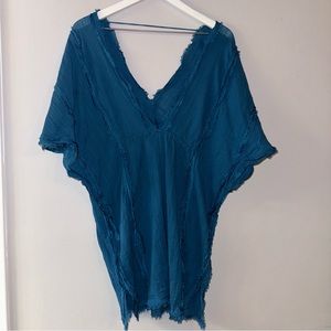 Vic Paula Hermanny Beach Coverup Dress Tunic Teal Blue Large